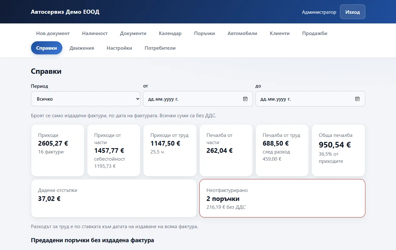 SK Garage: справката с приходи, печалба от части и от труд, дадени отстъпки и неотфактурирани поръчки